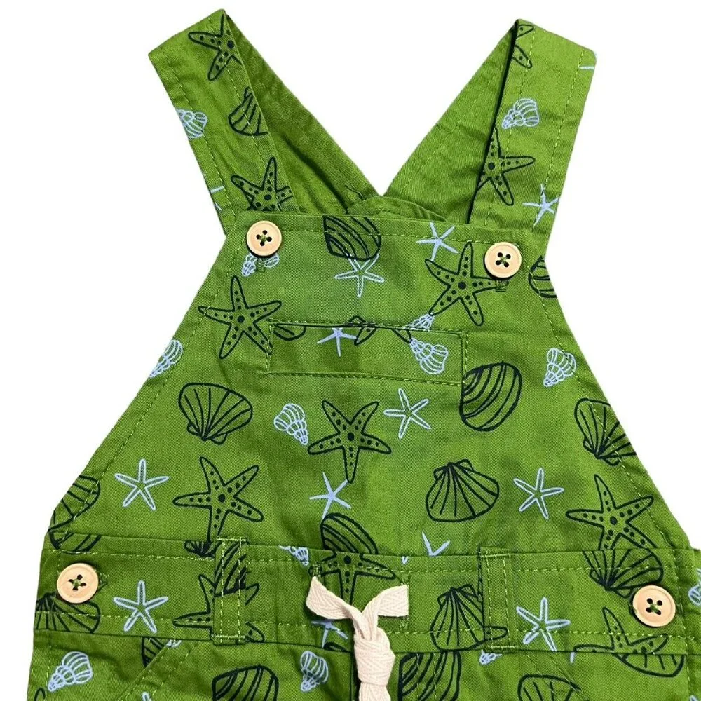 First Impressions 0-3m Green Seashell Shortall Overalls